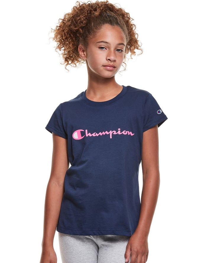 Camiseta Champion Niña - Classic Script Logo ( Azul Marino ) 5340618-UT